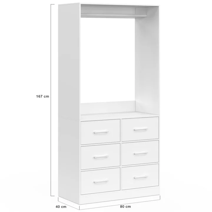 Armadio L. 80 cm con 6 cassetti in legno e tessuto bianco - UPPAH | IdMarket