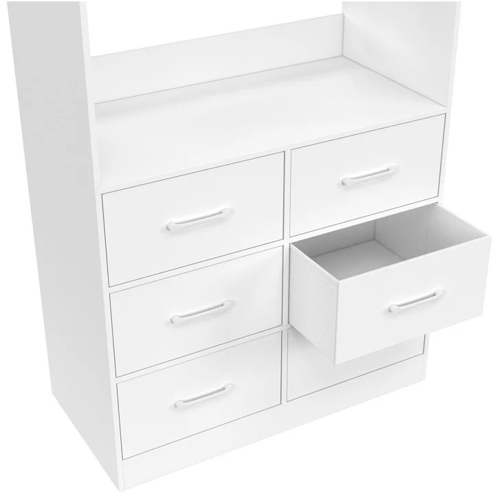 Armadio L. 80 cm con 6 cassetti in legno e tessuto bianco - UPPAH | IdMarket