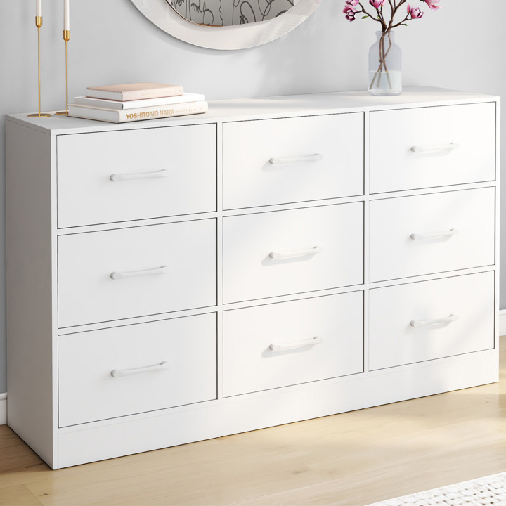 Cassettiera in tessuto a 9 cassetti 113 cm in legno bianco - UPPAH | IdMarket