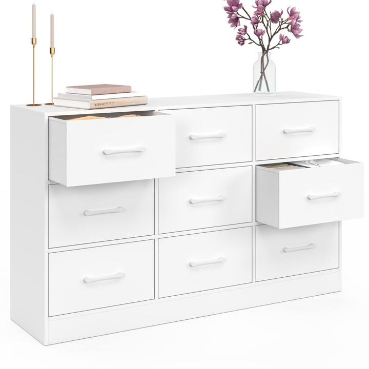 Cassettiera in tessuto a 9 cassetti 113 cm in legno bianco - UPPAH | IdMarket