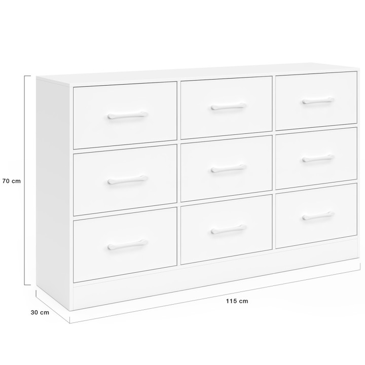 Cassettiera in tessuto a 9 cassetti 113 cm in legno bianco - UPPAH | IdMarket