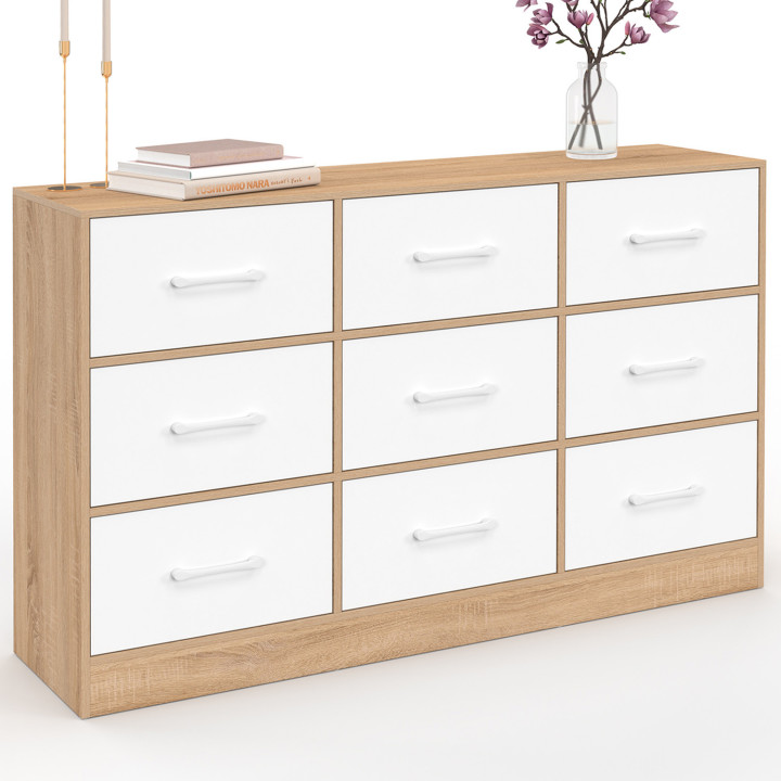 Cassettiera in tessuto a 9 cassetti 113 cm in faggio e bianco - UPPAH | IdMarket