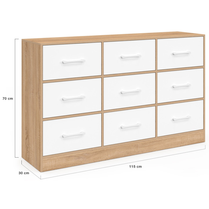 Cassettiera in tessuto a 9 cassetti 113 cm in faggio e bianco - UPPAH | IdMarket