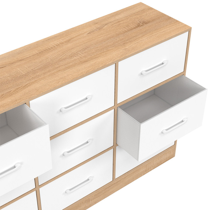 Cassettiera in tessuto a 9 cassetti 113 cm in faggio e bianco - UPPAH | IdMarket