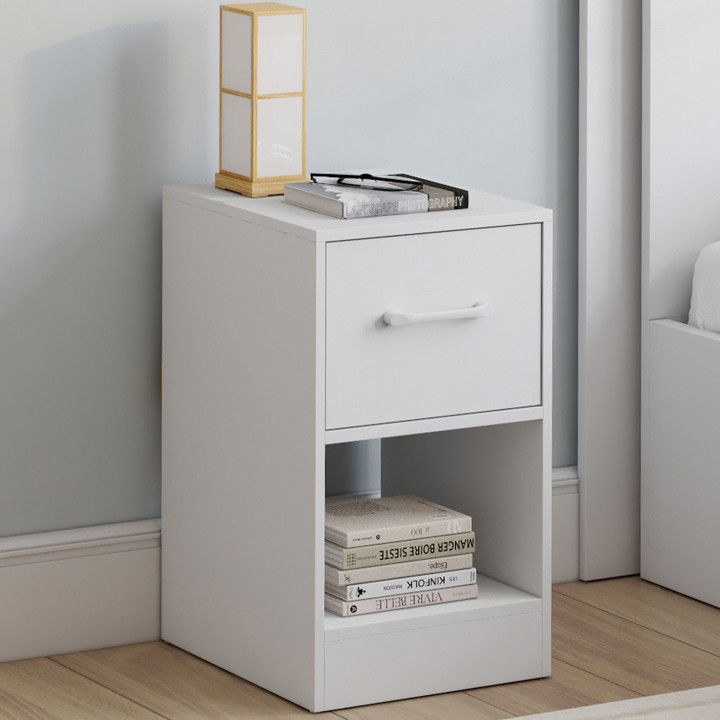 Set di 2 comodini in tessuto a 1 cassetto con nicchia in legno bianco - UPPAH | IdMarket