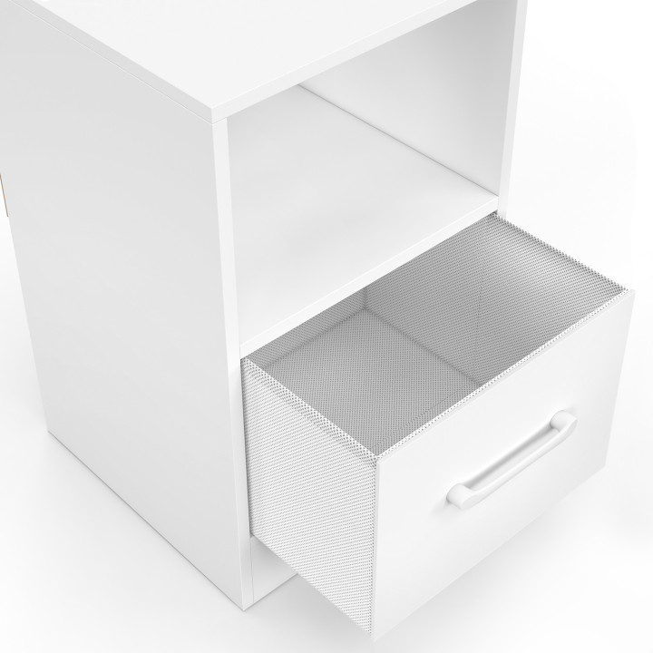 Set di 2 comodini in tessuto a 1 cassetto con nicchia in legno bianco - UPPAH | IdMarket
