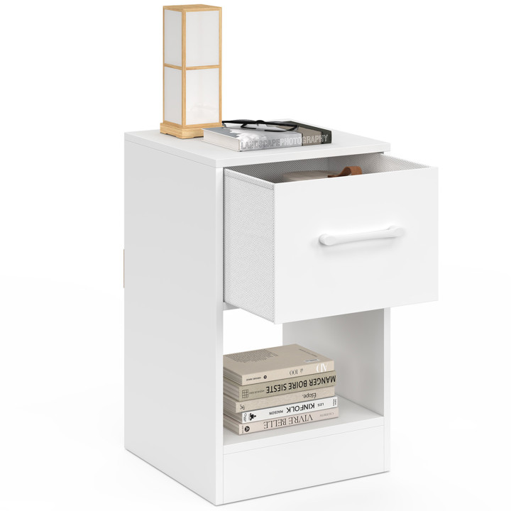 Set di 2 comodini in tessuto a 1 cassetto con nicchia in legno bianco - UPPAH | IdMarket