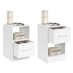 Set di 2 comodini in tessuto a 1 cassetto con nicchia in legno bianco - UPPAH | IdMarket
