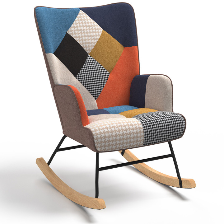 Sedia a dondolo scandinava in tessuto patchwork - IVAR | IdMarket