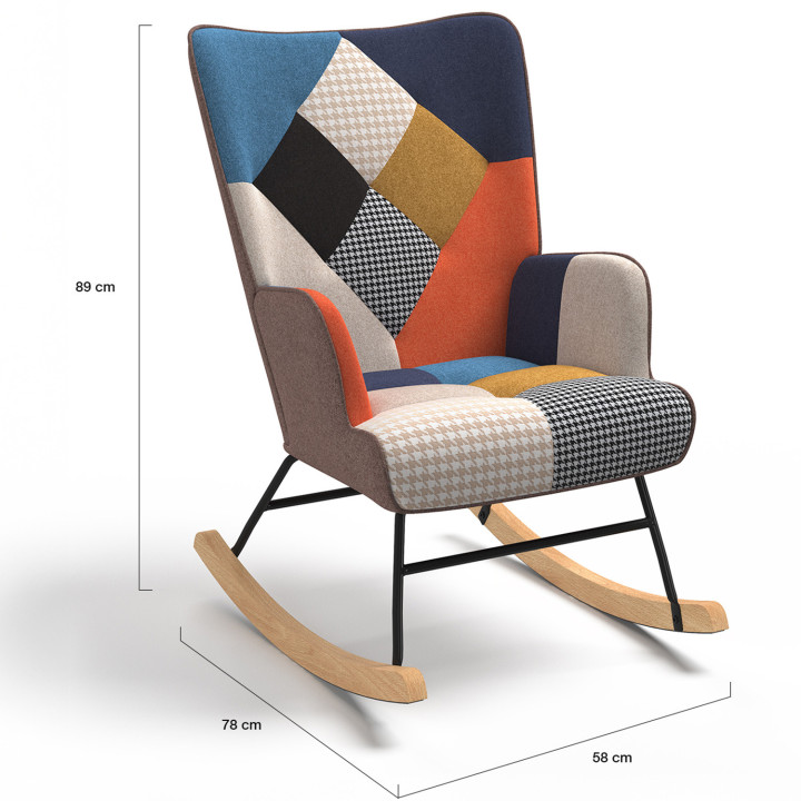Sedia a dondolo scandinava in tessuto patchwork - IVAR | IdMarket