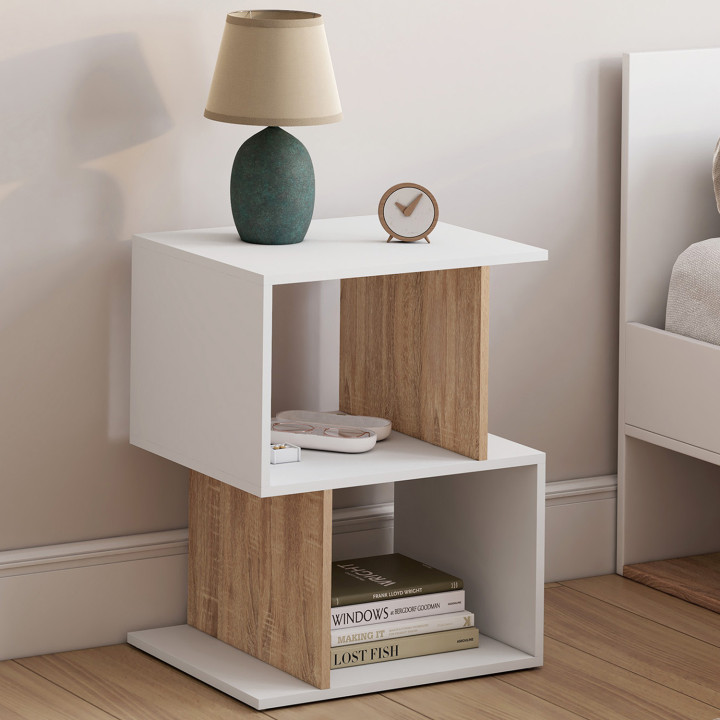 Comodini a S con contenitore a giorno in bianco e faggio - SOFIA | IdMarket