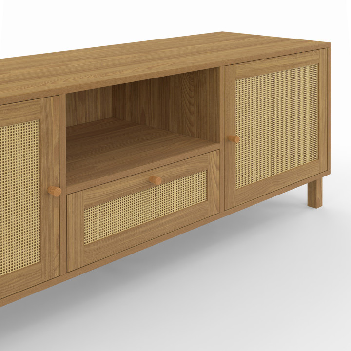 Porta TV vintage a 3 ante da 140 cm con effetto canna naturale - HANAE | IdMarket