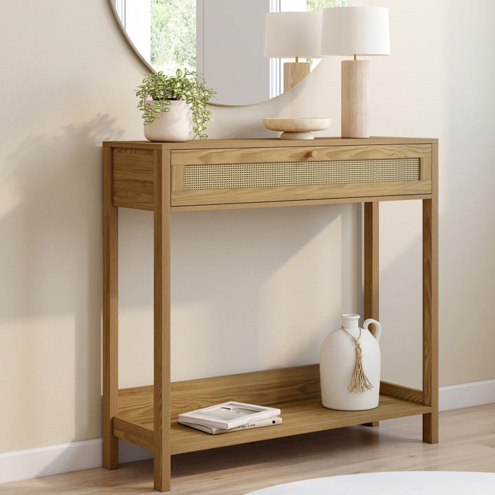 Consolle a 1 cassetto con effetto canna naturale - HANAE | IdMarket