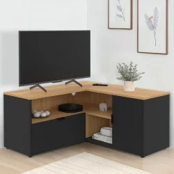 Porta TV angolare 90 x 90 cm in faggio e nero - BALTAZAR | IdMarket