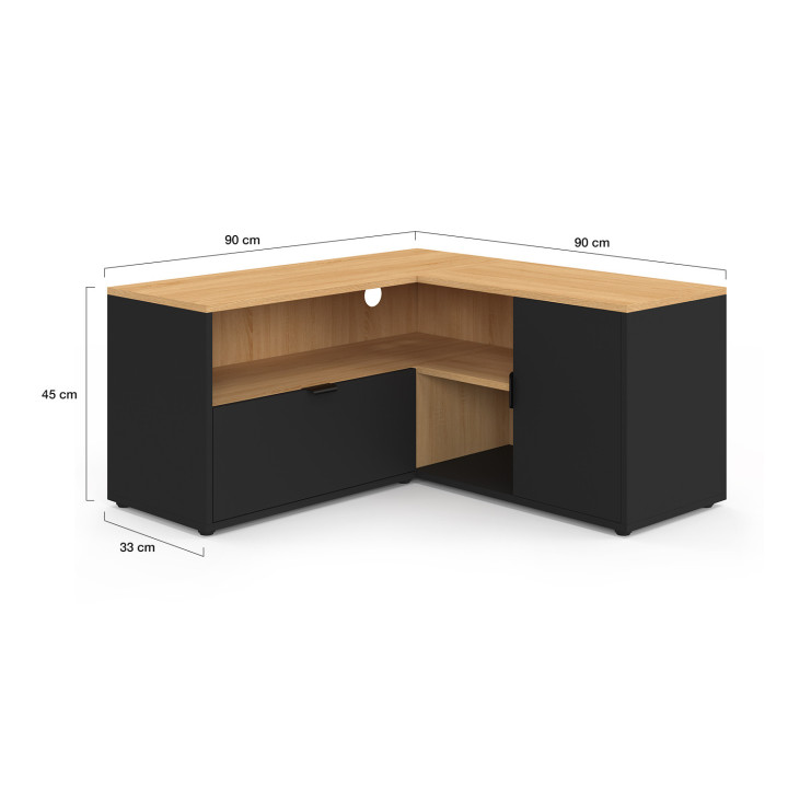 Porta TV angolare 90 x 90 cm in faggio e nero - BALTAZAR | IdMarket