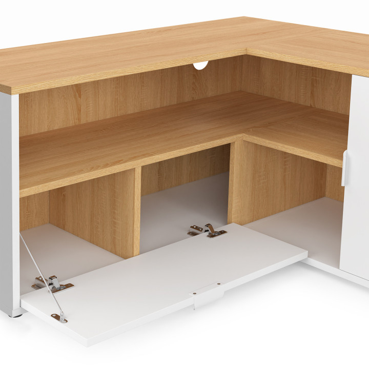 Porta TV angolare 90 x 90 cm in faggio e bianco - BALTAZAR | IdMarket