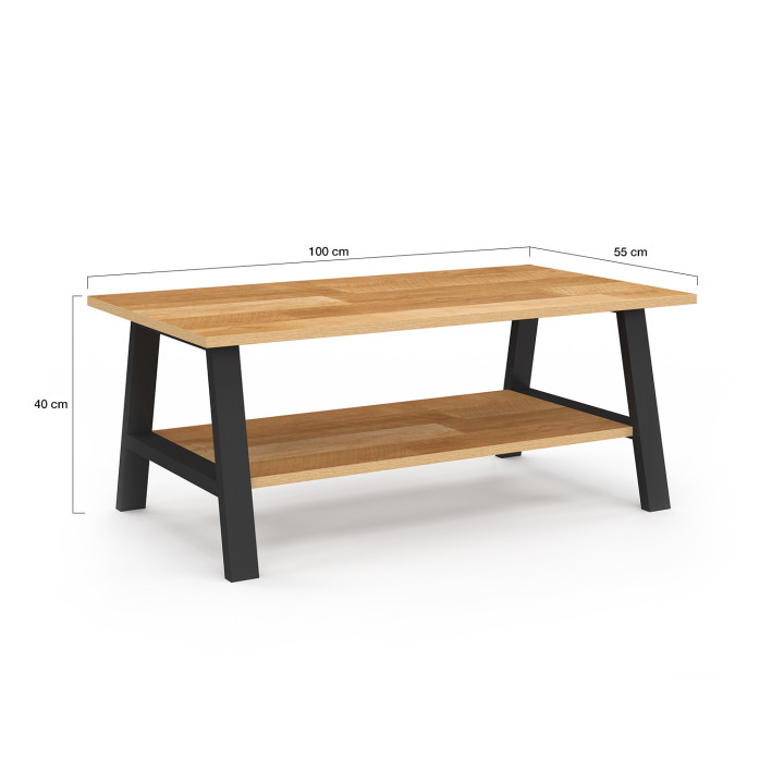 Tavolino rettangolare 100 cm con doppio piano in legno e nero - MADELEINE | IdMarket