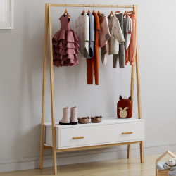 Portapacchi per bambini 130 cm con 1 porta bianca e legno - LEON | IdMarket