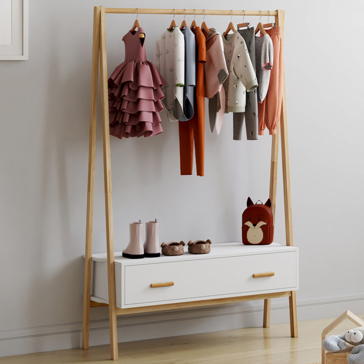 Portapacchi per bambini 130 cm con 1 porta bianca e legno - LEON | IdMarket