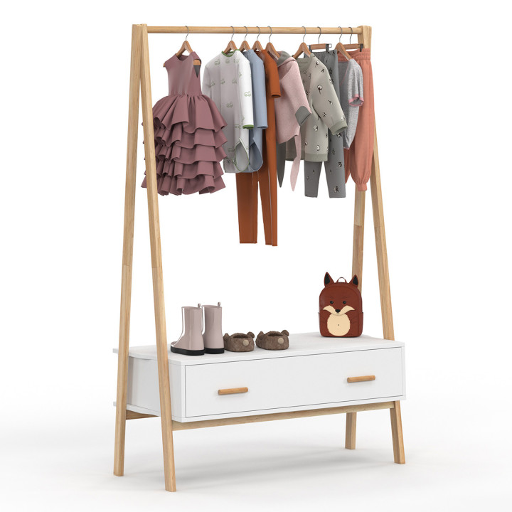 Portapacchi per bambini 130 cm con 1 porta bianca e legno - LEON | IdMarket