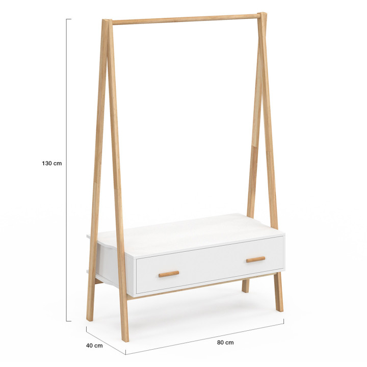 Portapacchi per bambini 130 cm con 1 porta bianca e legno - LEON | IdMarket