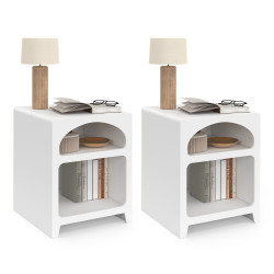 Set di 2 comodini in stile organico, legno bianco, 2 nicchie - ALESIA | IdMarket