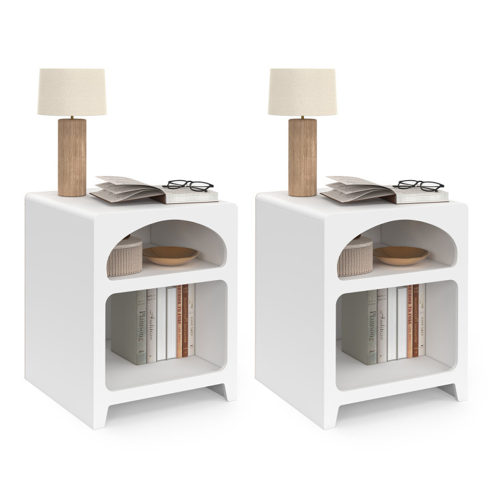 Set di 2 comodini in stile organico, legno bianco, 2 nicchie - ALESIA | IdMarket