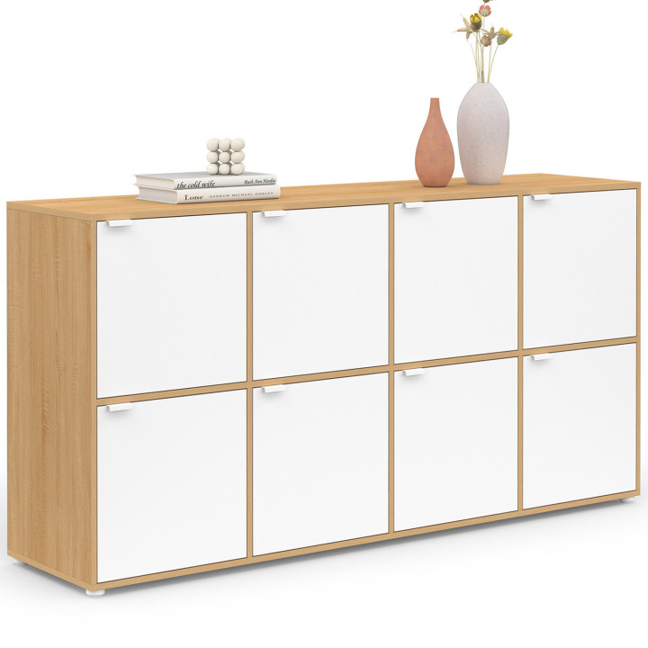 Buffet 139 cm 8 ante bianco e legno - CASSIE | IdMarket