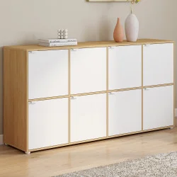 Buffet 139 cm 8 ante bianco e legno - CASSIE | IdMarket