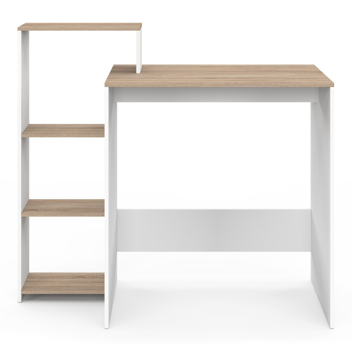 Scrivania con ripiani laterali modulari in faggio e bianco - LILIAN | IdMarket