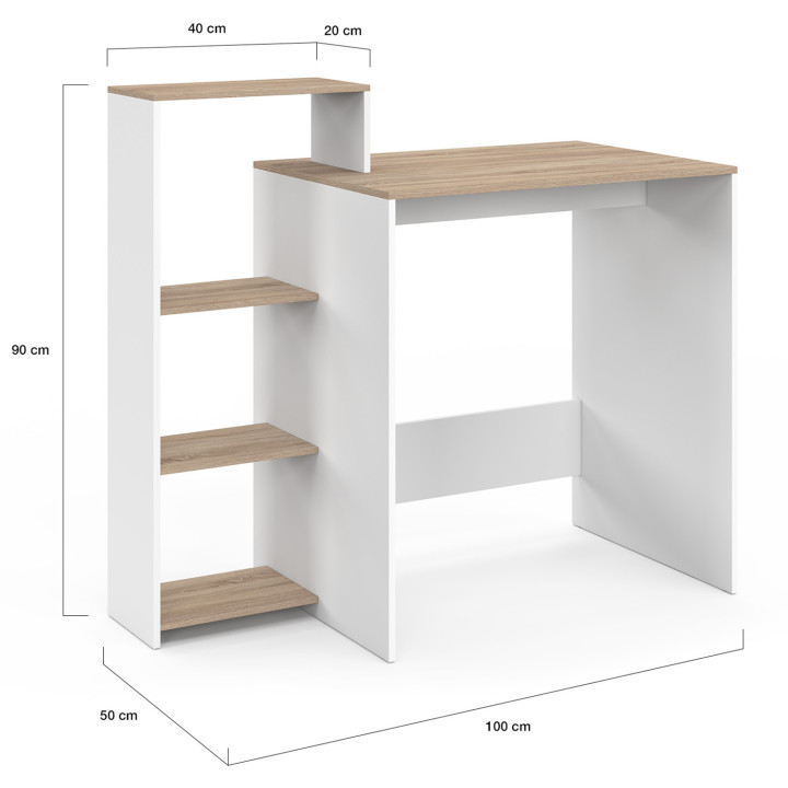 Scrivania con ripiani laterali modulari in faggio e bianco - LILIAN | IdMarket