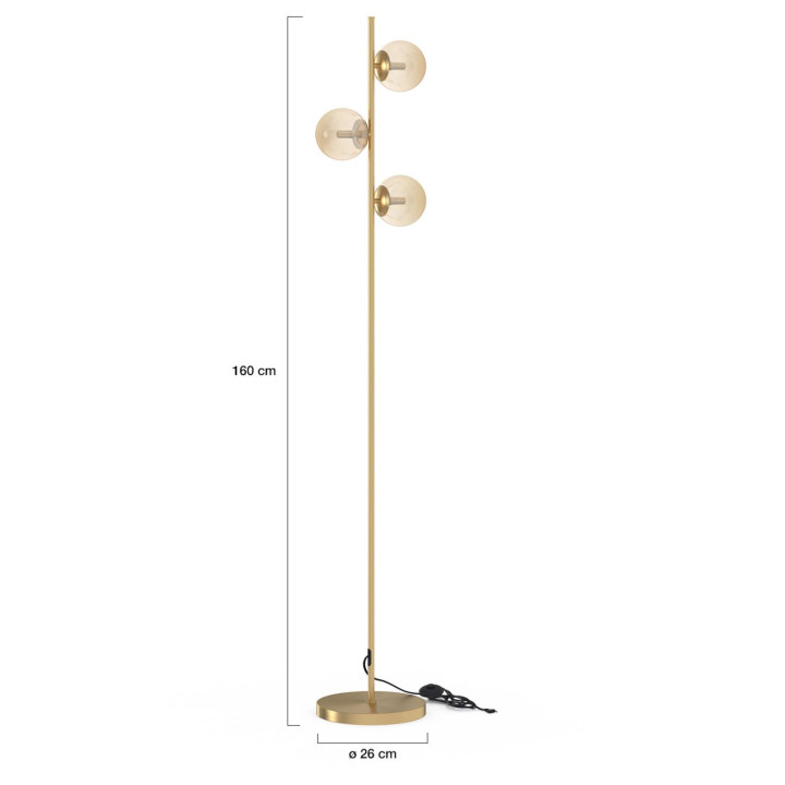 Lampada da terra in metallo dorato con 3 paralumi a globo in vetro | IdMarket