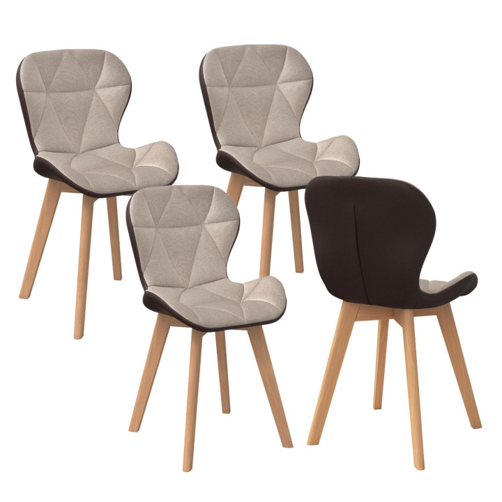 Set di 4 sedie da pranzo in tessuto bi-materiale e PU marrone e taupe - ROXANE | IdMarket
