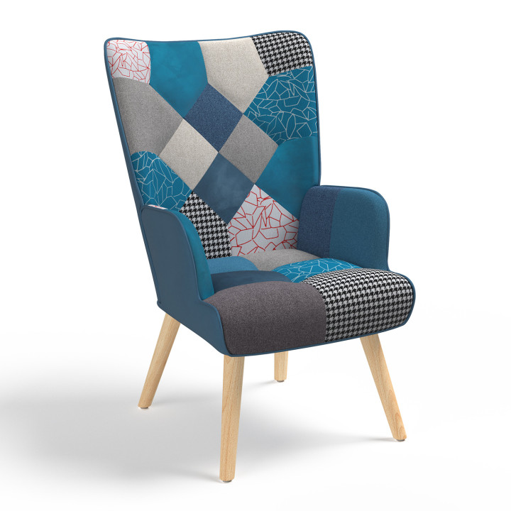 Poltrona scandinava patchwork blu - IVAR | ID Market