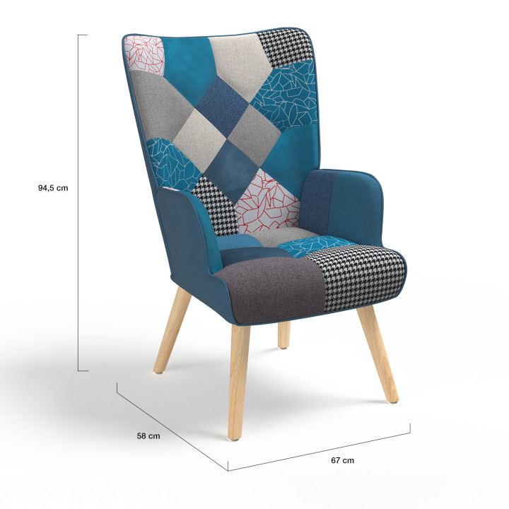Poltrona scandinava patchwork blu - IVAR | ID Market