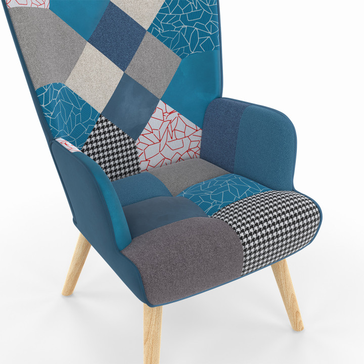 Poltrona scandinava patchwork blu - IVAR | ID Market