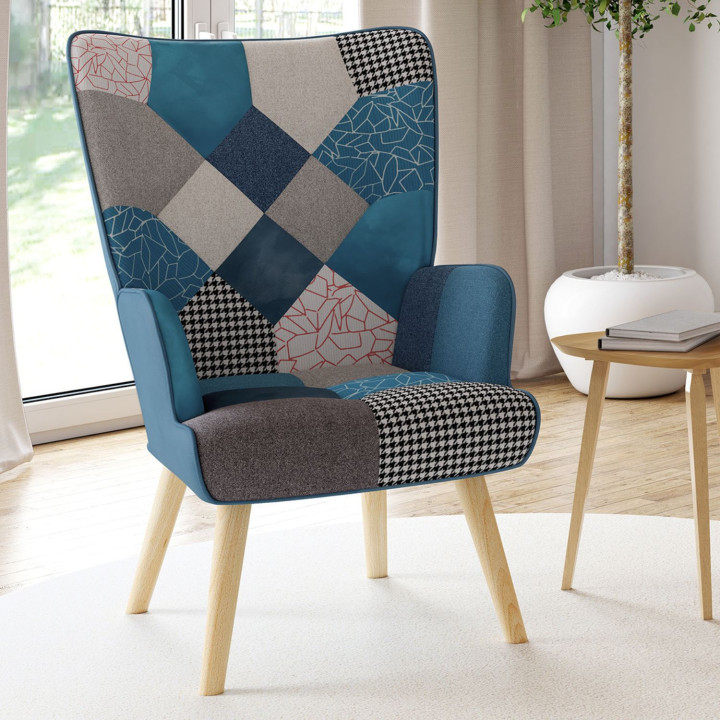 Poltrona scandinava patchwork blu - IVAR | ID Market