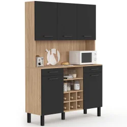 Credenza da cucina con 5 ante, cassetti e portabottiglie, faggio e nero - CINA | Zen Cart! IDMarket