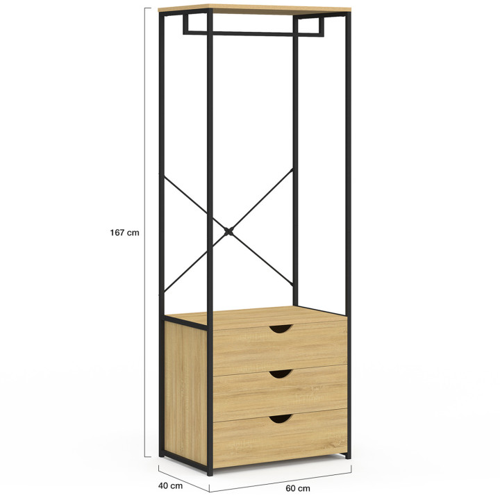 Armadio 3 cassetti L.60 cm design industriale - DETROIT | IdMarket