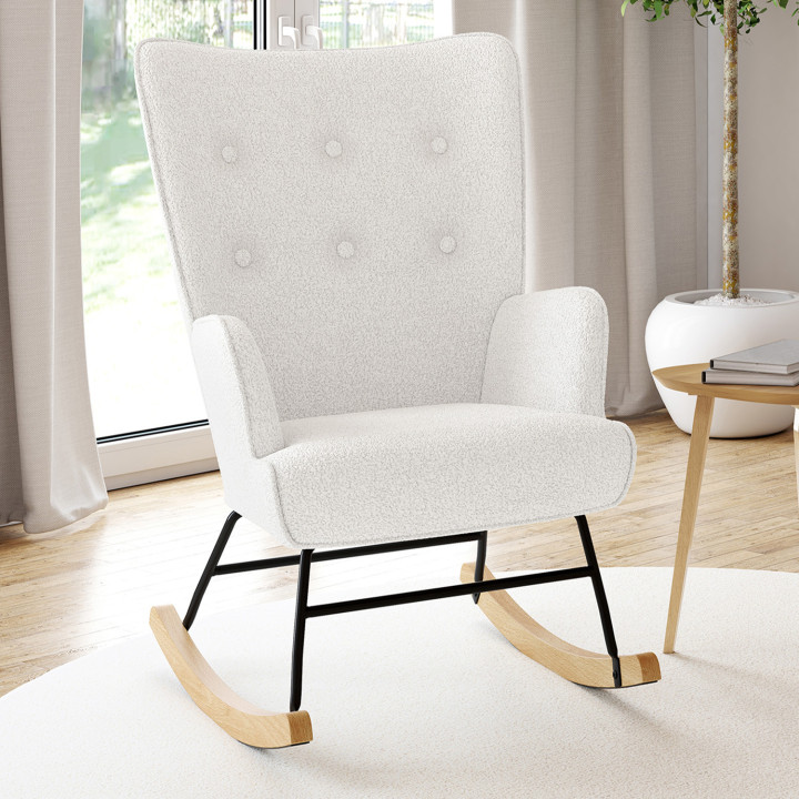 Sedia a dondolo scandinava in tessuto riccio beige - IVAR | IdMarket