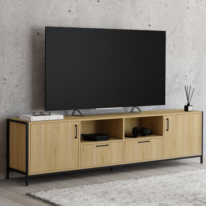 Porta TV 180 cm 2 ante 2 cassetti design industriale - DETROIT | IdMarket