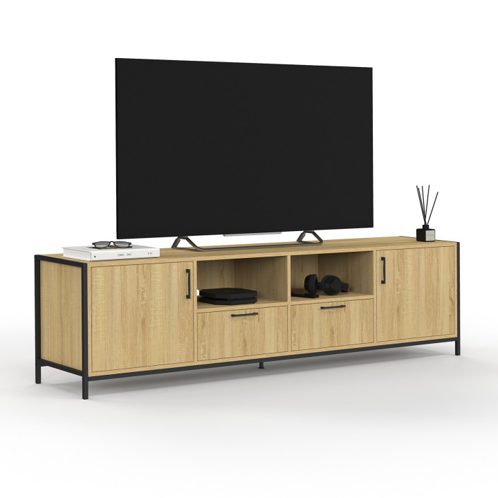 Porta TV 180 cm 2 ante 2 cassetti design industriale - DETROIT | IdMarket