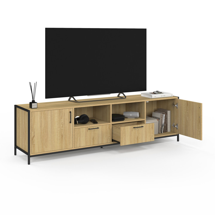 Porta TV 180 cm 2 ante 2 cassetti design industriale - DETROIT | IdMarket