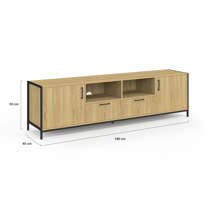 Porta TV 180 cm 2 ante 2 cassetti design industriale - DETROIT | IdMarket