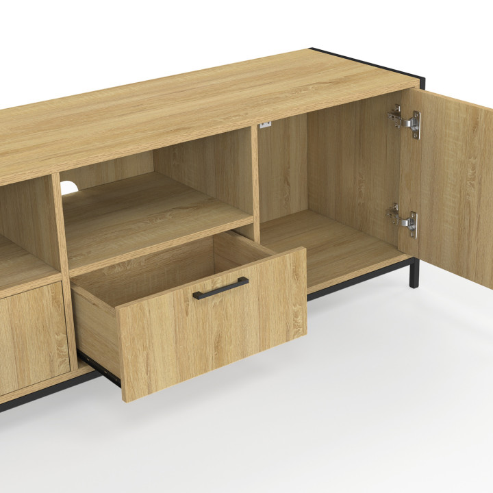 Porta TV 180 cm 2 ante 2 cassetti design industriale - DETROIT | IdMarket