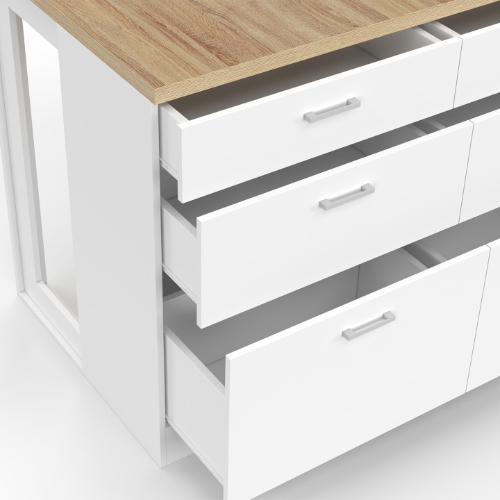 Isola centrale da 120 cm con 6 cassetti bianchi e piano in legno - ORSO | IdMarket
