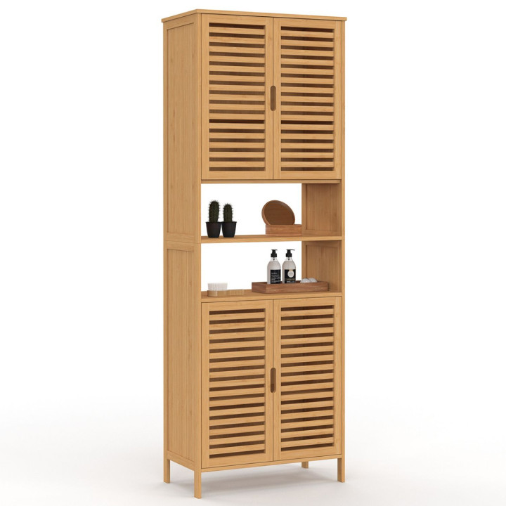 Mobile da bagno alto in bambù con 4 ante e 2 nicchie - BEA | IdMarket