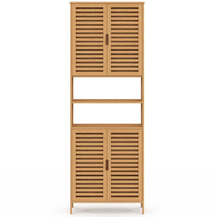 Mobile da bagno alto in bambù con 4 ante e 2 nicchie - BEA | IdMarket