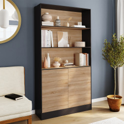 Libreria XXL a 3 piani 1 armadio nero e effetto legno 190 cm - CARLA | IdMarket