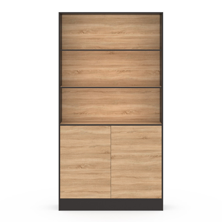 Libreria XXL a 3 piani 1 armadio nero e effetto legno 190 cm - CARLA | IdMarket